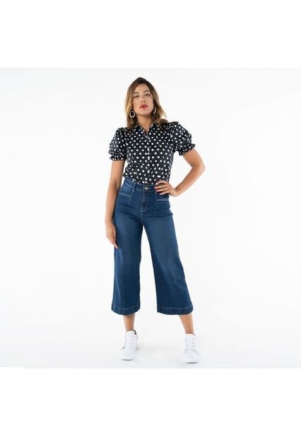 CAMISA PARA MUJER ESTAMPADO LUNARES MANGA CORTA