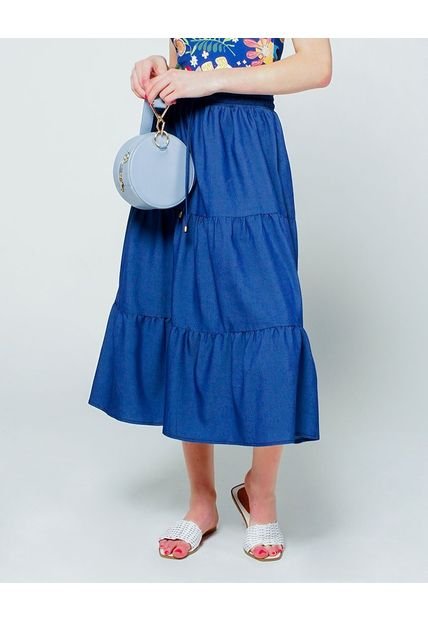 FALDA ADRISSA MIDI EN CHAMBRAY CON FAROLES