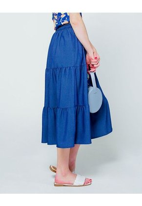 FALDA ADRISSA MIDI EN CHAMBRAY CON FAROLES