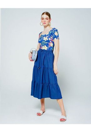 FALDA ADRISSA MIDI EN CHAMBRAY CON FAROLES