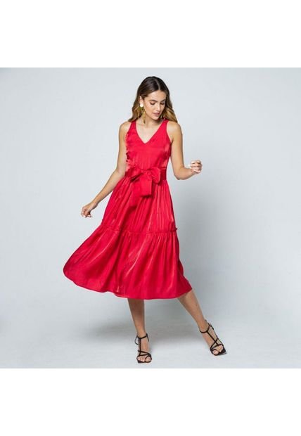 VESTIDO ROJO PARA MUJER CELEBRACION EN TAFETA