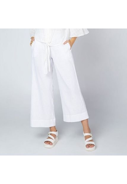 PANTALÓN BLANCO PARA MUJER TELA EFECTO LINO CULOTTE