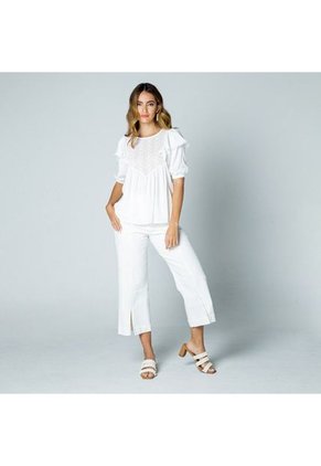 BLUSA ROMANTICA PARA MUJER CON MEZCLA DE TELAS