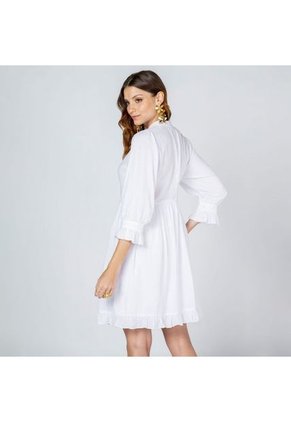 VESTIDO BLANCO PARA MUJER EN ALGODÓN CUELLO NERÚ