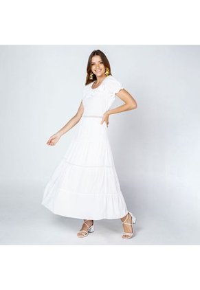 VESTIDO LARGO PARA MUJER BLANCO CON FAROLES
