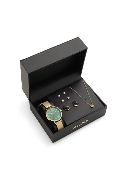 CONJUNTO DE RELOJ, ARETES Y COLLAR PARA MUJER VERDE OSCURO ALDO KEDIREDE