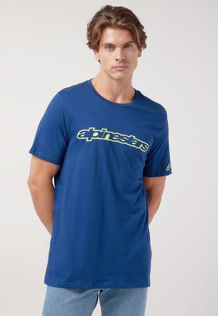 Camiseta Azul-Verde Limón Alpinestars Linear Wordmark