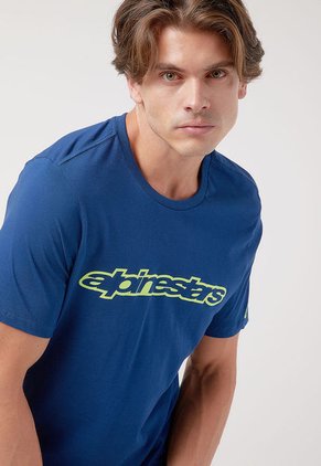 Camiseta Azul-Verde Limón Alpinestars Linear Wordmark