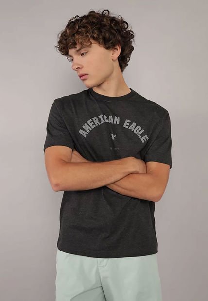 Camiseta Gris Oscuro-Blanco AMERICAN EAGLE