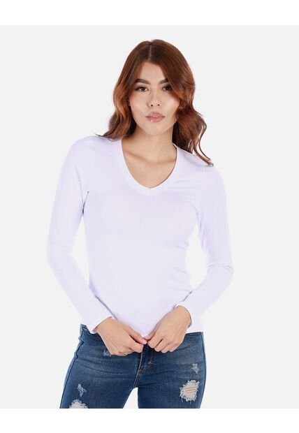 Camiseta Manga Larga Básica Para Mujer Cuello En V