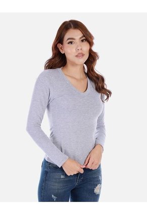 Camiseta Manga Larga Básica Para Mujer Cuello En V