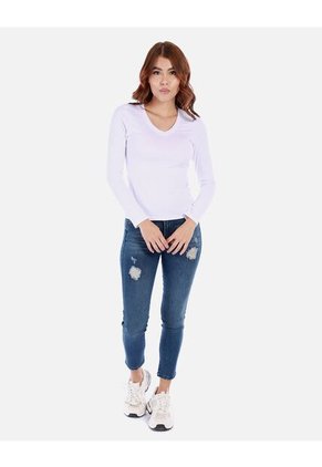 Camiseta Manga Larga Básica Para Mujer Cuello En V