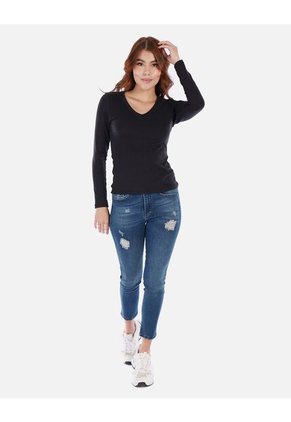 Camiseta Manga Larga Básica Para Mujer Cuello En V