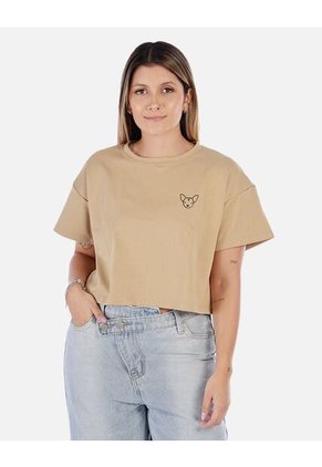 Camiseta Corta Negra Con Diseño Bordado