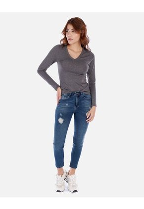Camiseta Manga Larga Básica Para Mujer Cuello En V