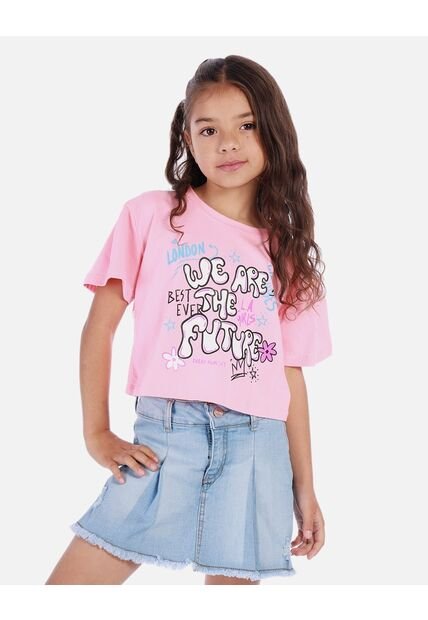 Camiseta Crop Para Niña Con Estampado Urbano