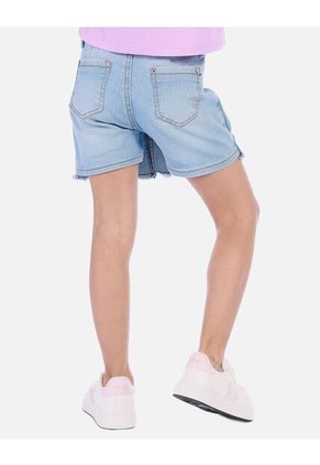 Falda Short Corta Tipo Denim Para Niña Con Bota Desflecada Y Pliegues