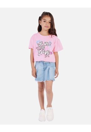 Camiseta Crop Para Niña Con Estampado Urbano