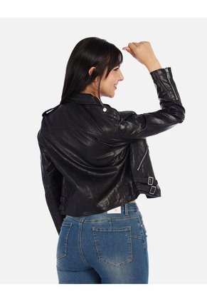 Chaqueta Biker Mujer Negra En Cuero Sintético