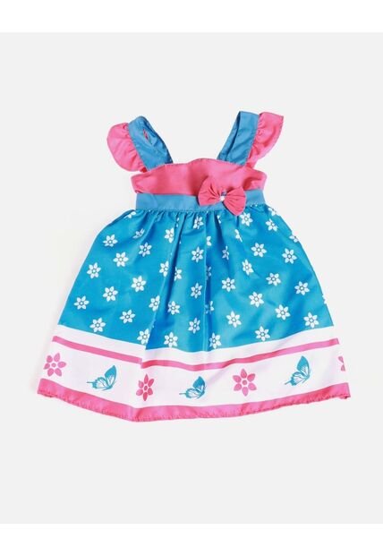 Vestido Floral Con Lazo Y Tiras Rizadas