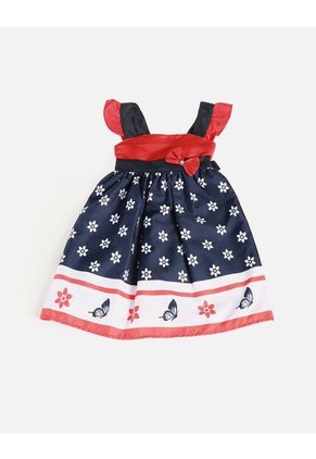 Vestido Floral Con Lazo Y Tiras Rizadas