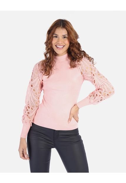 Blusa Tejida Con Mangas En Encaje