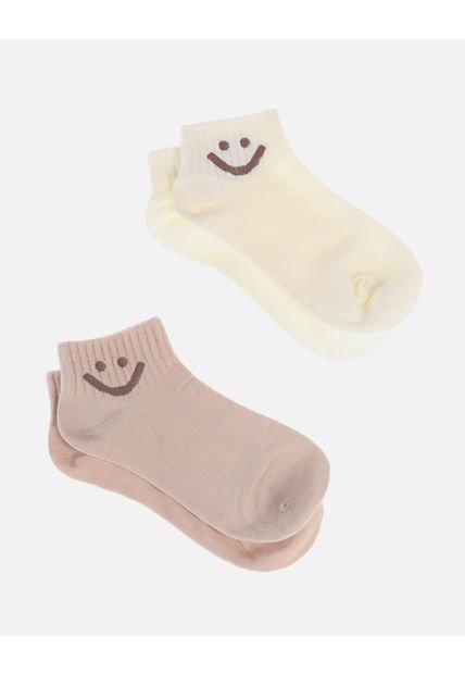 Pack X2 Medias Tobilleras Para Dama Con Carita Sonriente