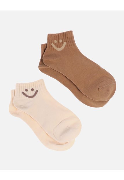 Pack X2 Medias Tobilleras Para Dama Con Carita Sonriente