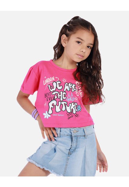 Camiseta Crop Para Niña Con Estampado Urbano