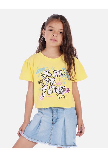 Camiseta Crop Para Niña Con Estampado Urbano