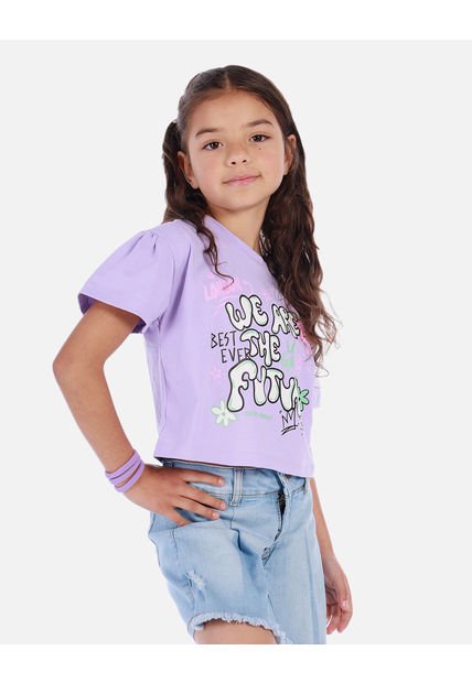 Camiseta Crop Para Niña Con Estampado Urbano