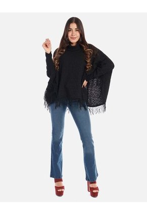 Ruana Tejida Con Cuello Alto Y Estilo Relajado