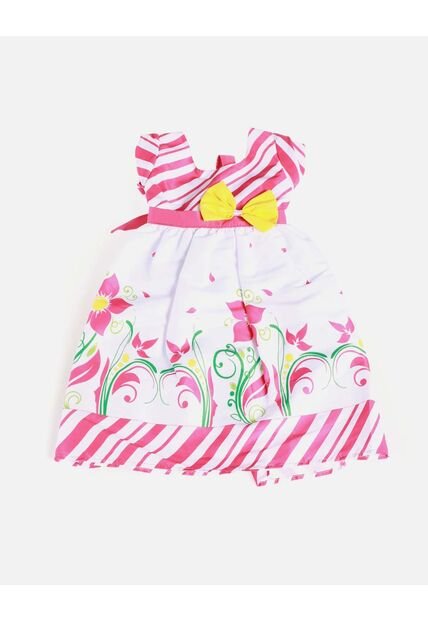 Vestido Rayas Con Flores Y Lazo Amarillo