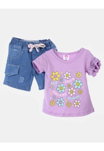 Conjunto Niña Bebé De Camiseta Manga Corta Y Short En Denim Arequipe