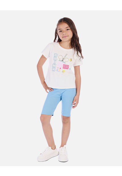 Conjunto Deportivo Para Niña Con Camiseta Estampada Y Biker Acanalado