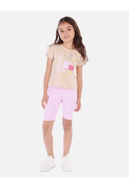 Conjunto Deportivo Para Niña Con Camiseta Estampada Y Biker Acanalado