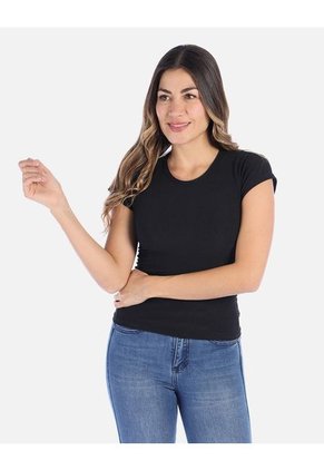Camiseta Básica Manga Corta En Rib Cuello Redondo Mujer