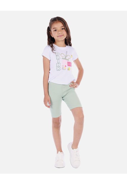 Conjunto Deportivo Para Niña Con Camiseta Estampada Y Biker Acanalado