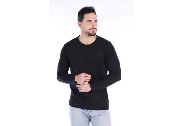 Camiseta Manga Larga Para Hombre Cuello Redondo