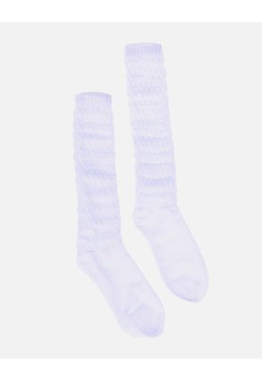 Media Blanca Colegial Larga Niña Corrugada