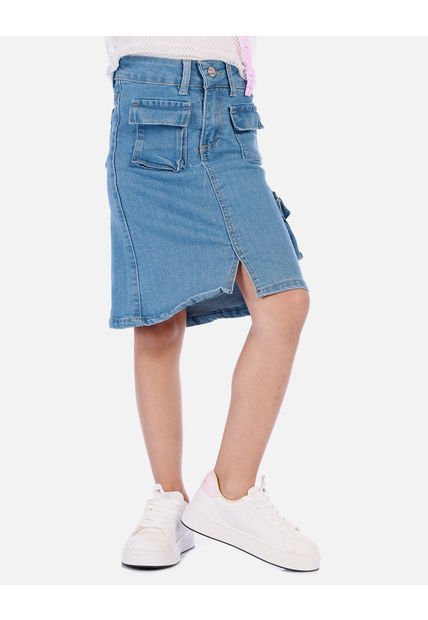 Falda Midi Tipo Cargo Para Niña Con Bolsillos Y Abertura Frontal