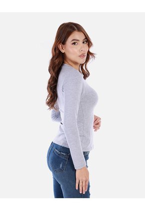 Camiseta Manga Larga Básica Para Mujer Cuello En V