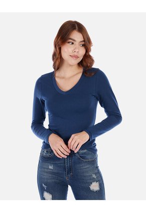 Camiseta Manga Larga Básica Para Mujer Cuello En V
