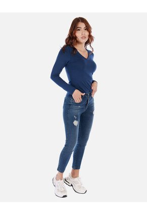 Camiseta Manga Larga Básica Para Mujer Cuello En V