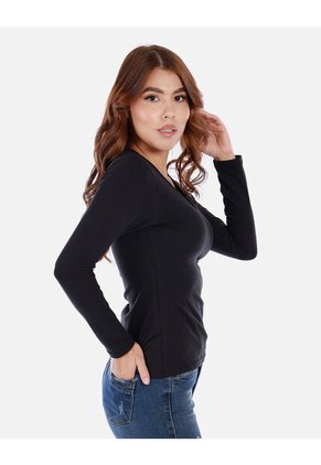 Camiseta Manga Larga Básica Para Mujer Cuello En V