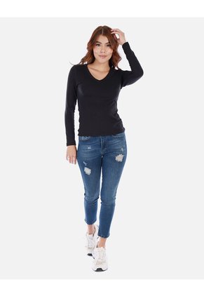 Camiseta Manga Larga Básica Para Mujer Cuello En V