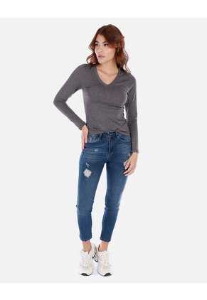 Camiseta Manga Larga Básica Para Mujer Cuello En V