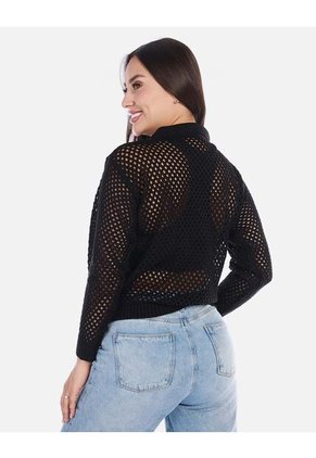 Buzo En Punto Calado Cuello V Mujer