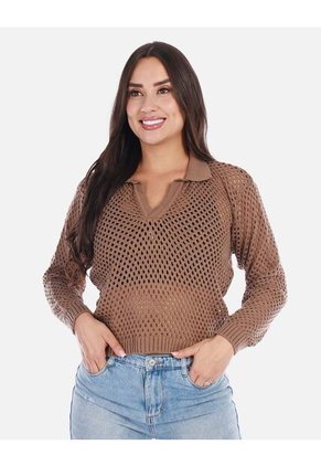 Buzo En Punto Calado Cuello V Mujer