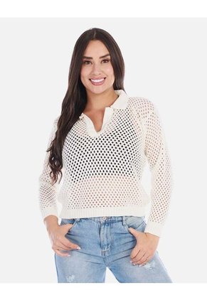 Buzo En Punto Calado Cuello V Mujer